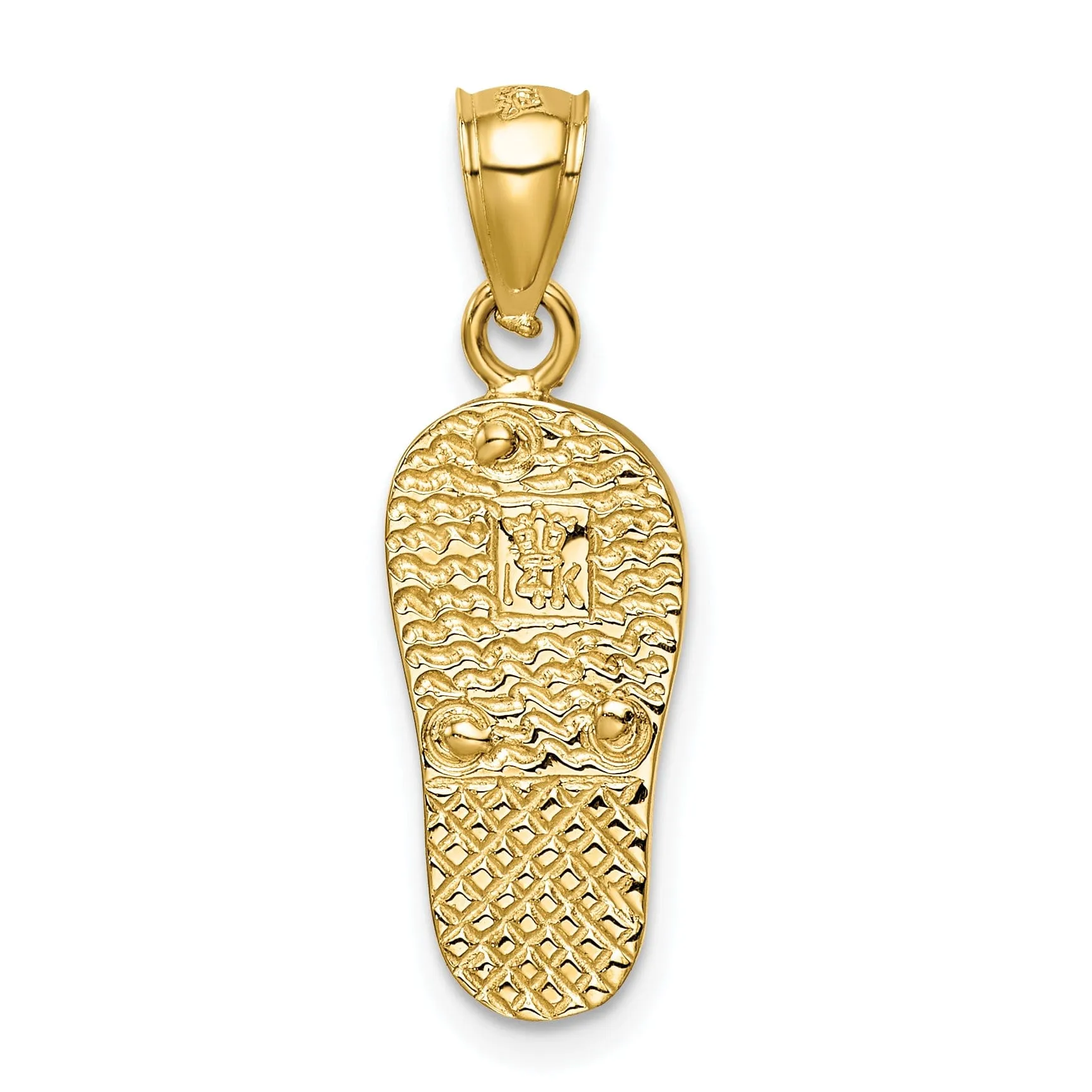 14k Yellow Gold Solid Texture Polished Finish with Created White Opal 3-Dimensional Flip Flop Sandle Charm Pendant