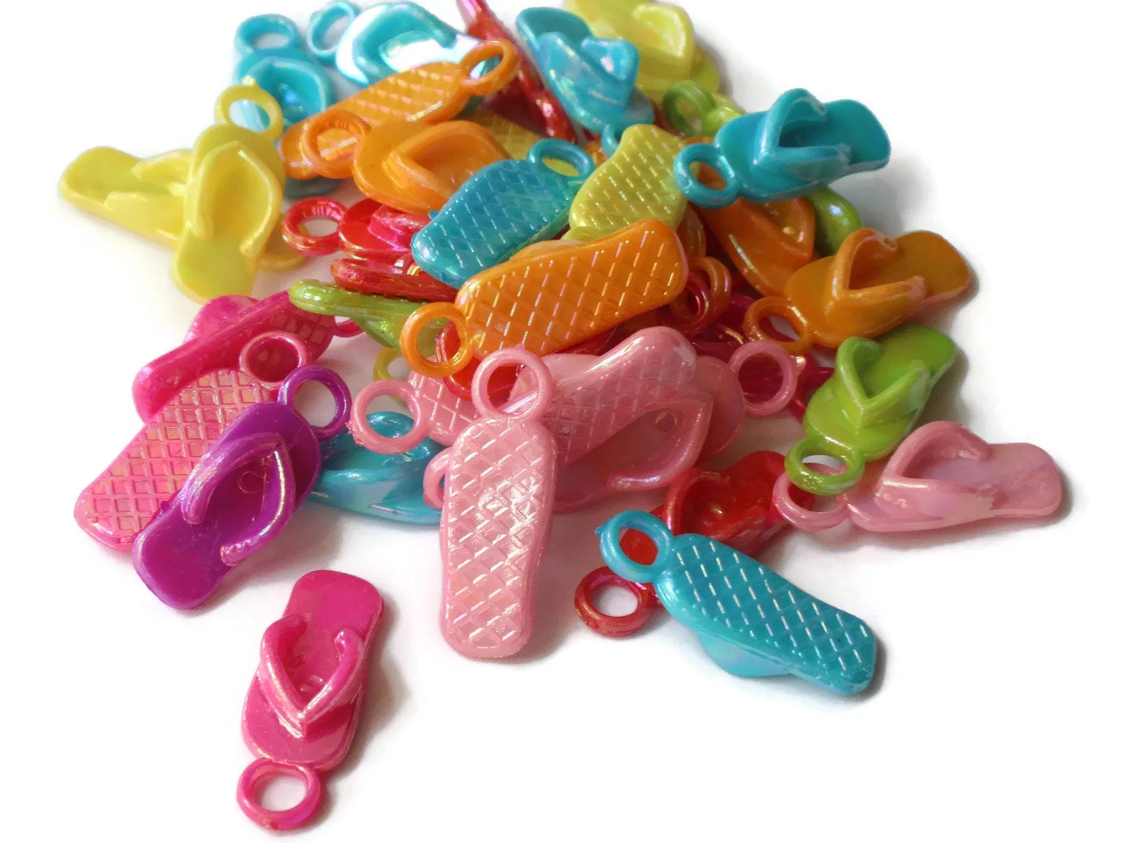 40 22mm Flip Flop Charms Mixed Color Sandal Charms Miniature Plastic Shoe Beads bI2