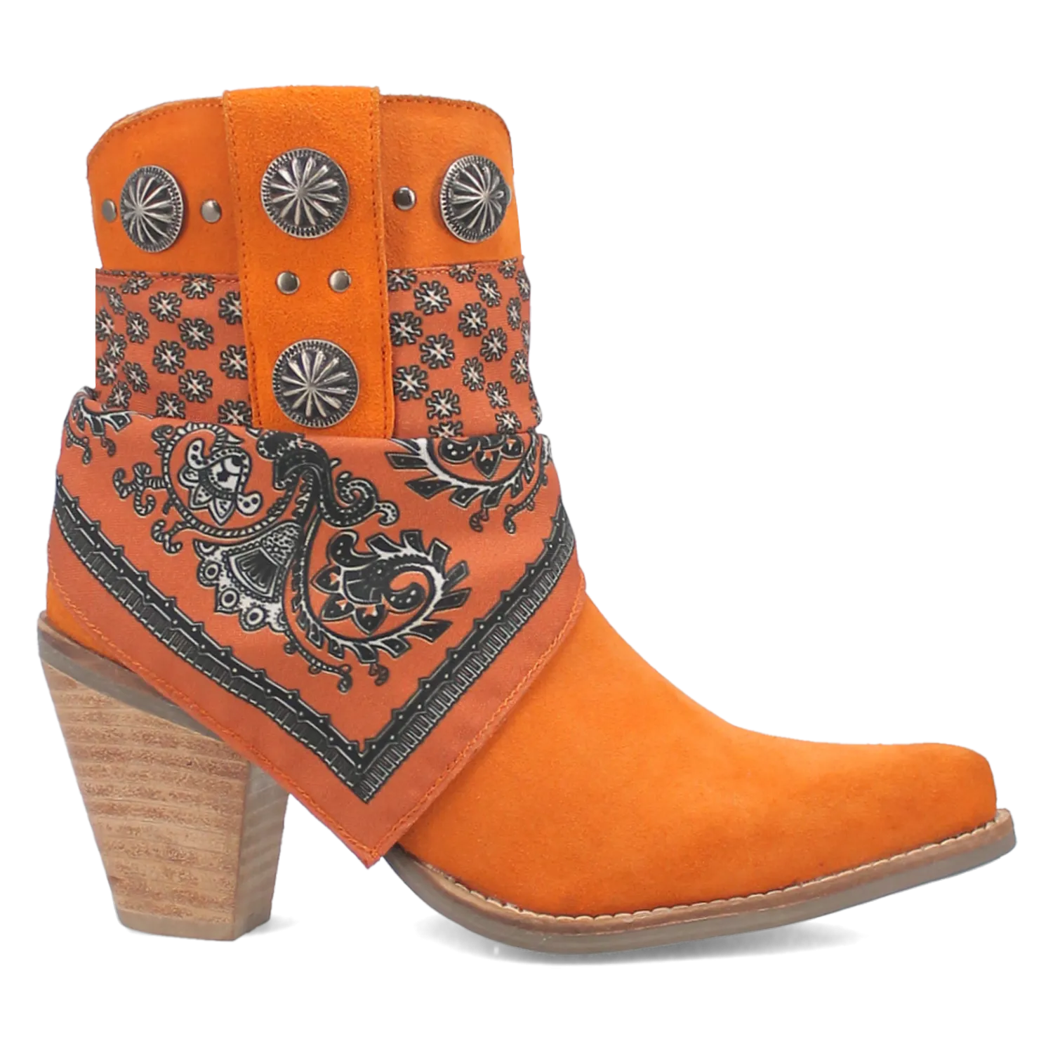 Bandida Orange Suede Silver Concho Bandana Wrapped Booties (DS)