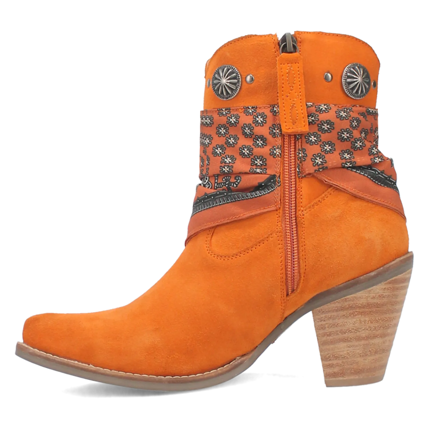 Bandida Orange Suede Silver Concho Bandana Wrapped Booties (DS)