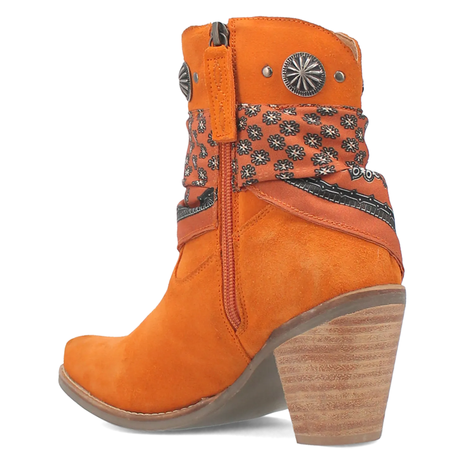 Bandida Orange Suede Silver Concho Bandana Wrapped Booties (DS)