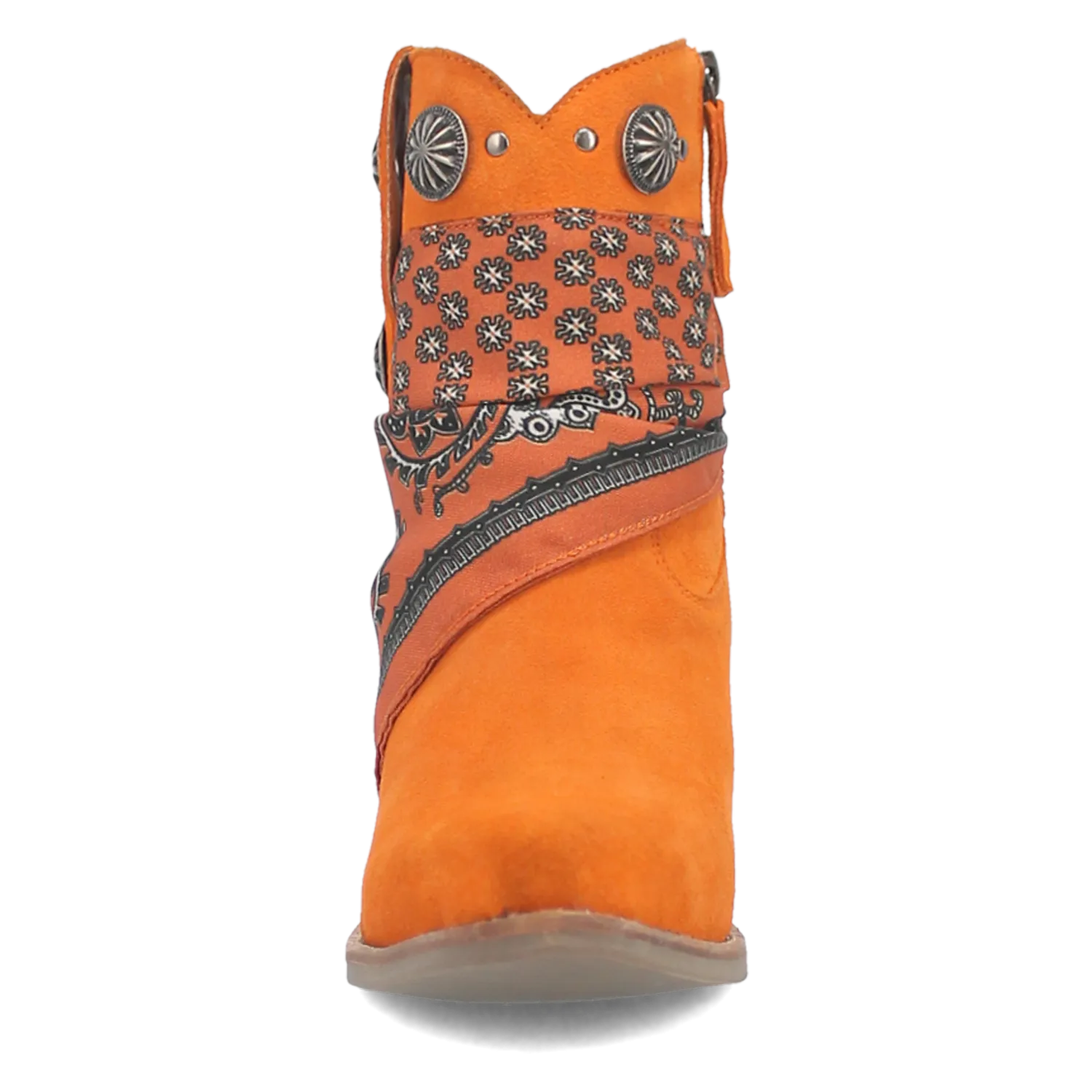Bandida Orange Suede Silver Concho Bandana Wrapped Booties (DS)