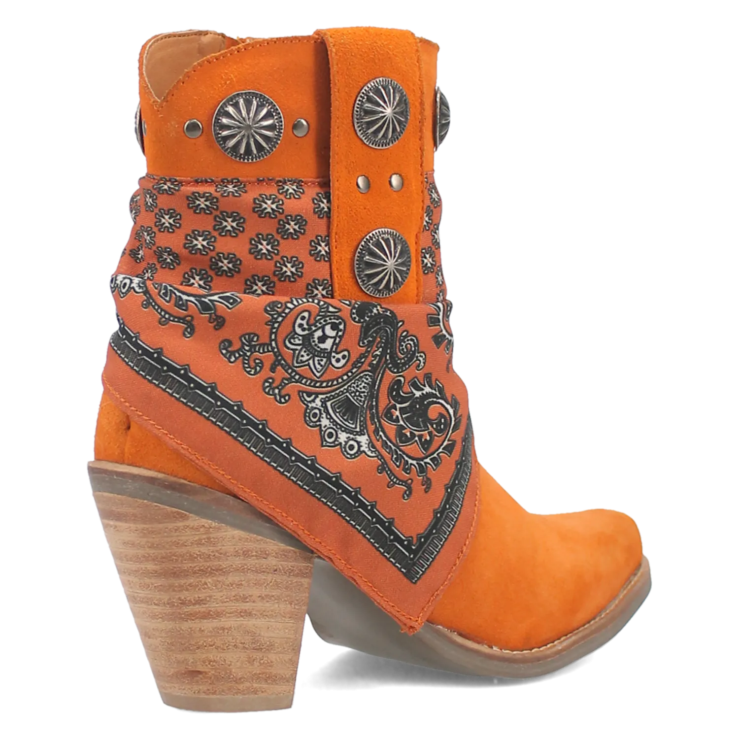 Bandida Orange Suede Silver Concho Bandana Wrapped Booties (DS)