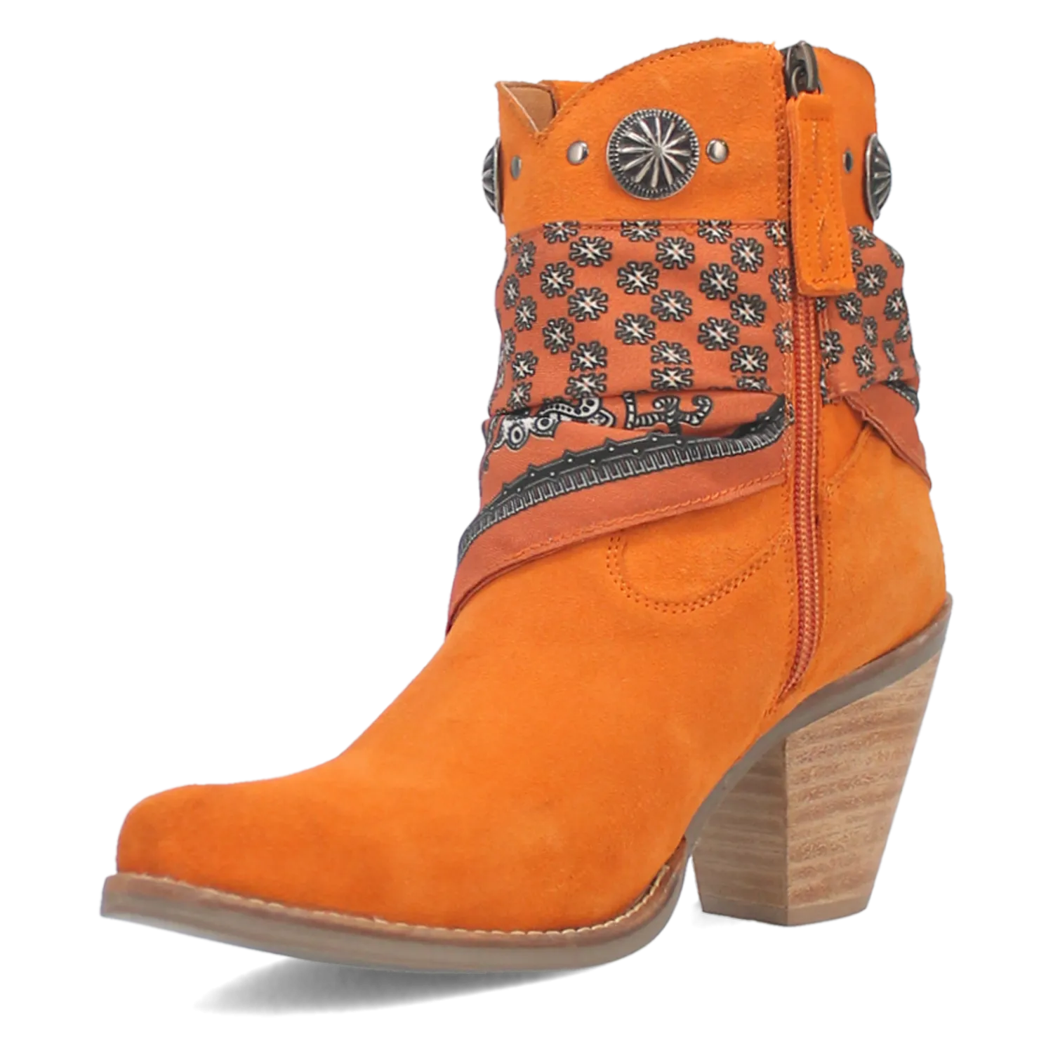 Bandida Orange Suede Silver Concho Bandana Wrapped Booties (DS)