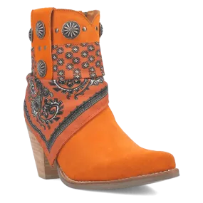 Bandida Orange Suede Silver Concho Bandana Wrapped Booties (DS)