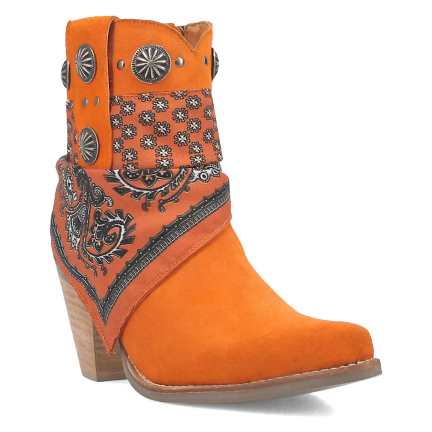 Bandida Orange Suede Silver Concho Bandana Wrapped Booties (DS)