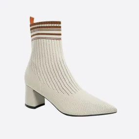 binfenxie-Pointed Toe Chunky Heel Sock Boots