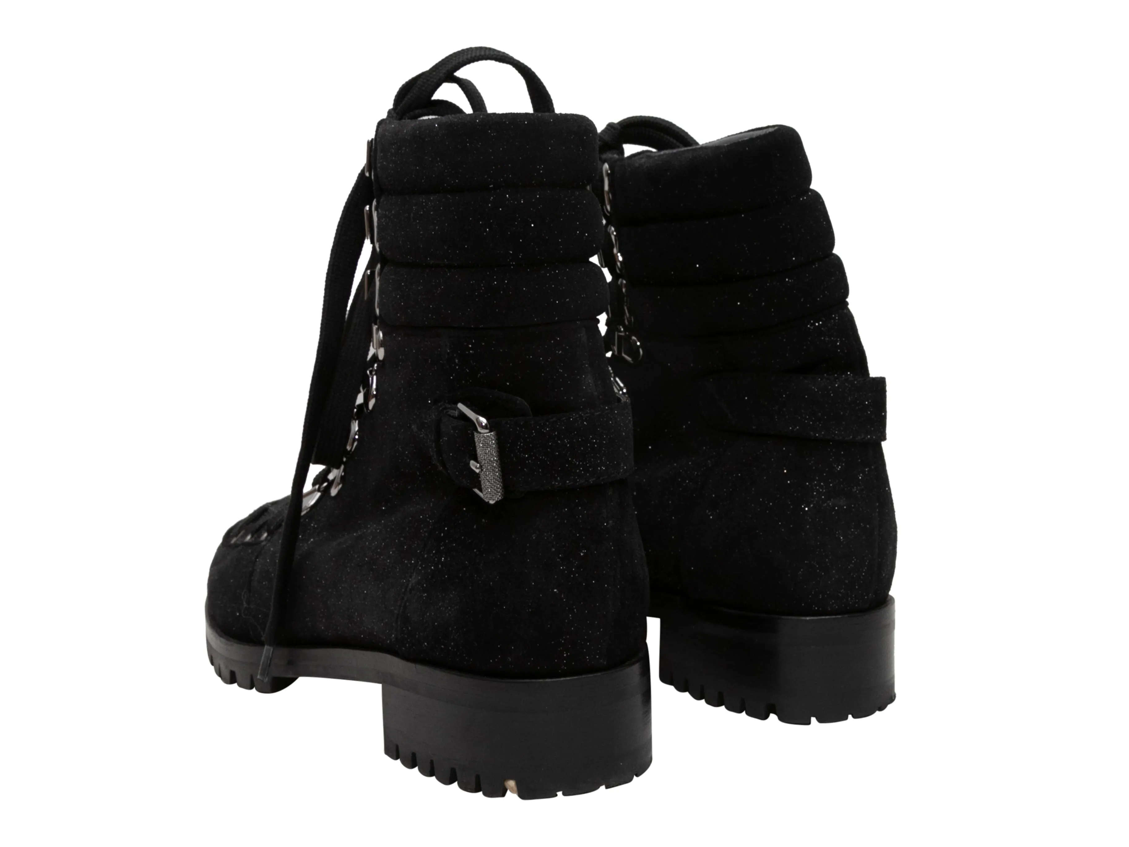 Black Christian Louboutin Glitter Suede Combat Boots Size 38.5