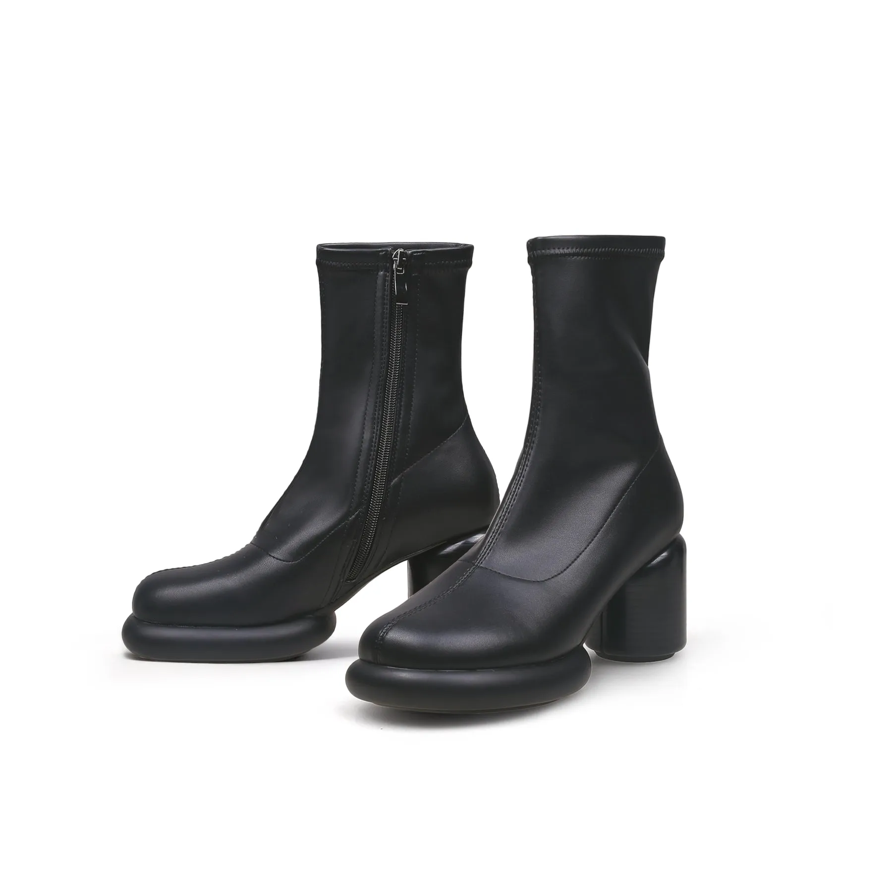Black Leather Cylindrical Platform Boots