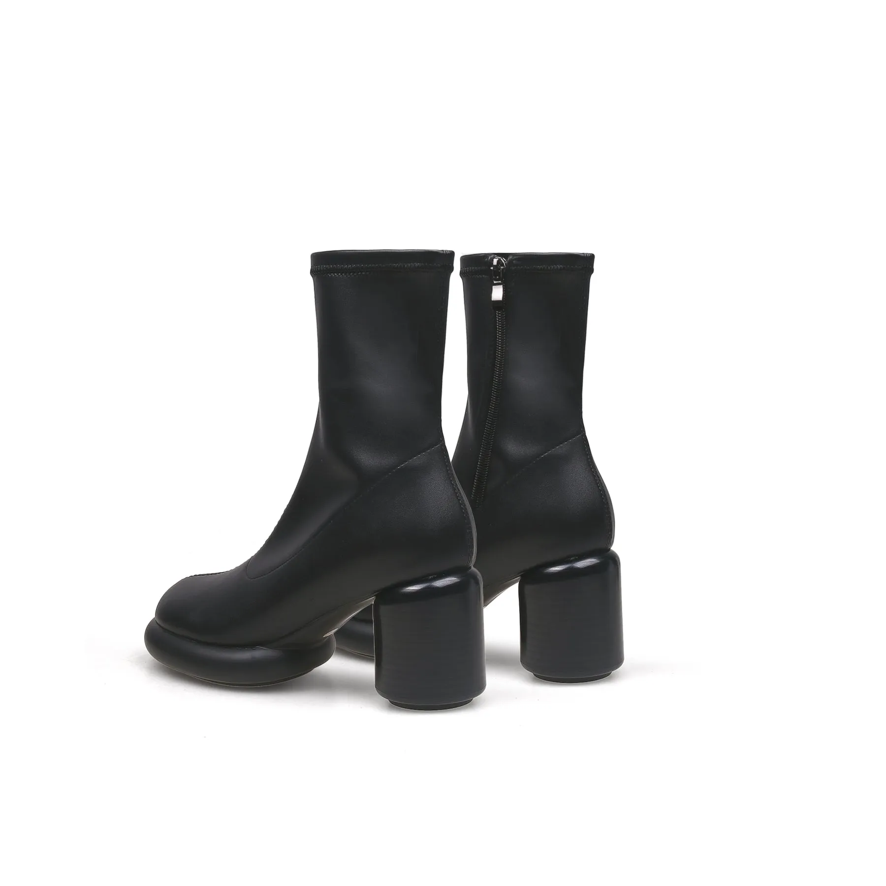 Black Leather Cylindrical Platform Boots
