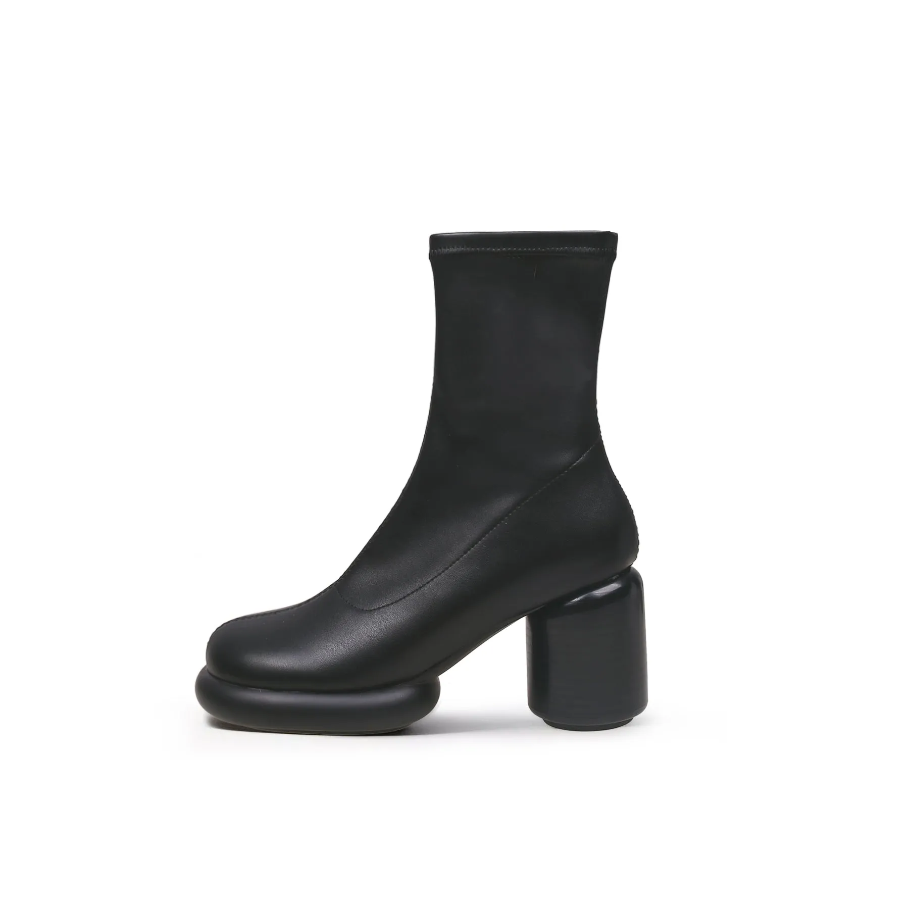 Black Leather Cylindrical Platform Boots