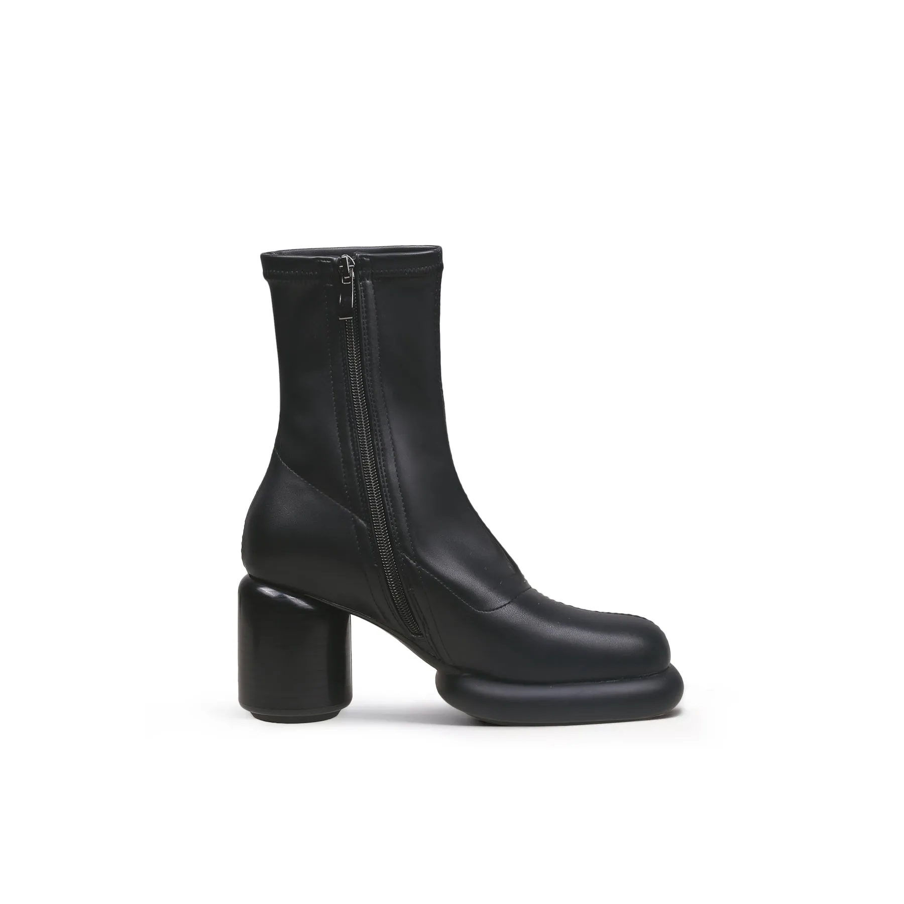 Black Leather Cylindrical Platform Boots