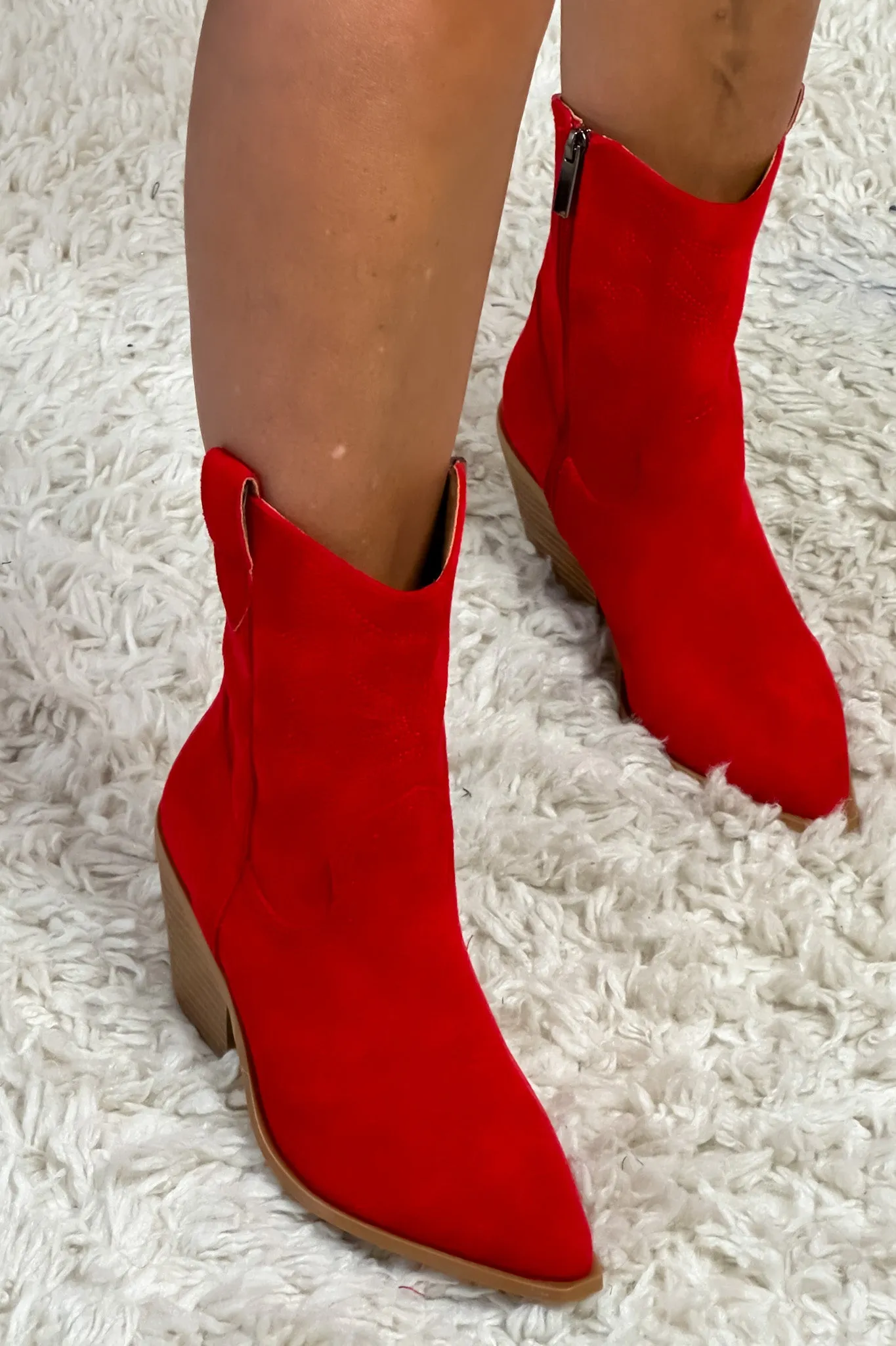 Corkys Rowdy Western Suede Bootie : Red