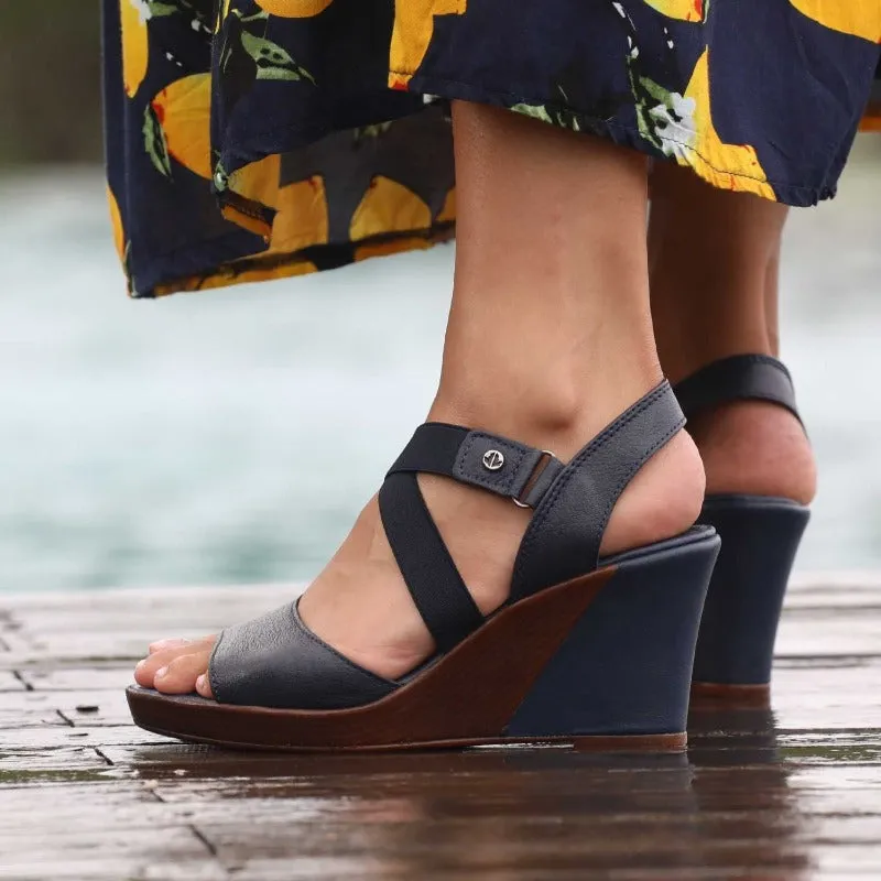 Crossover Wedge Sandal in Navy - 12288
