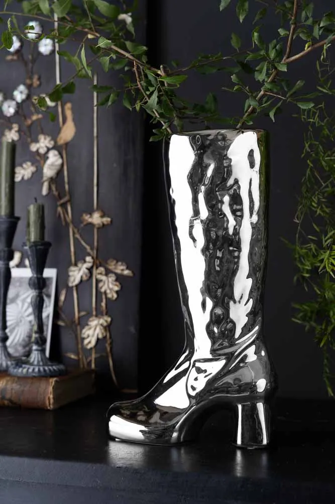 Fabulous Silver Chrome Boot Vase