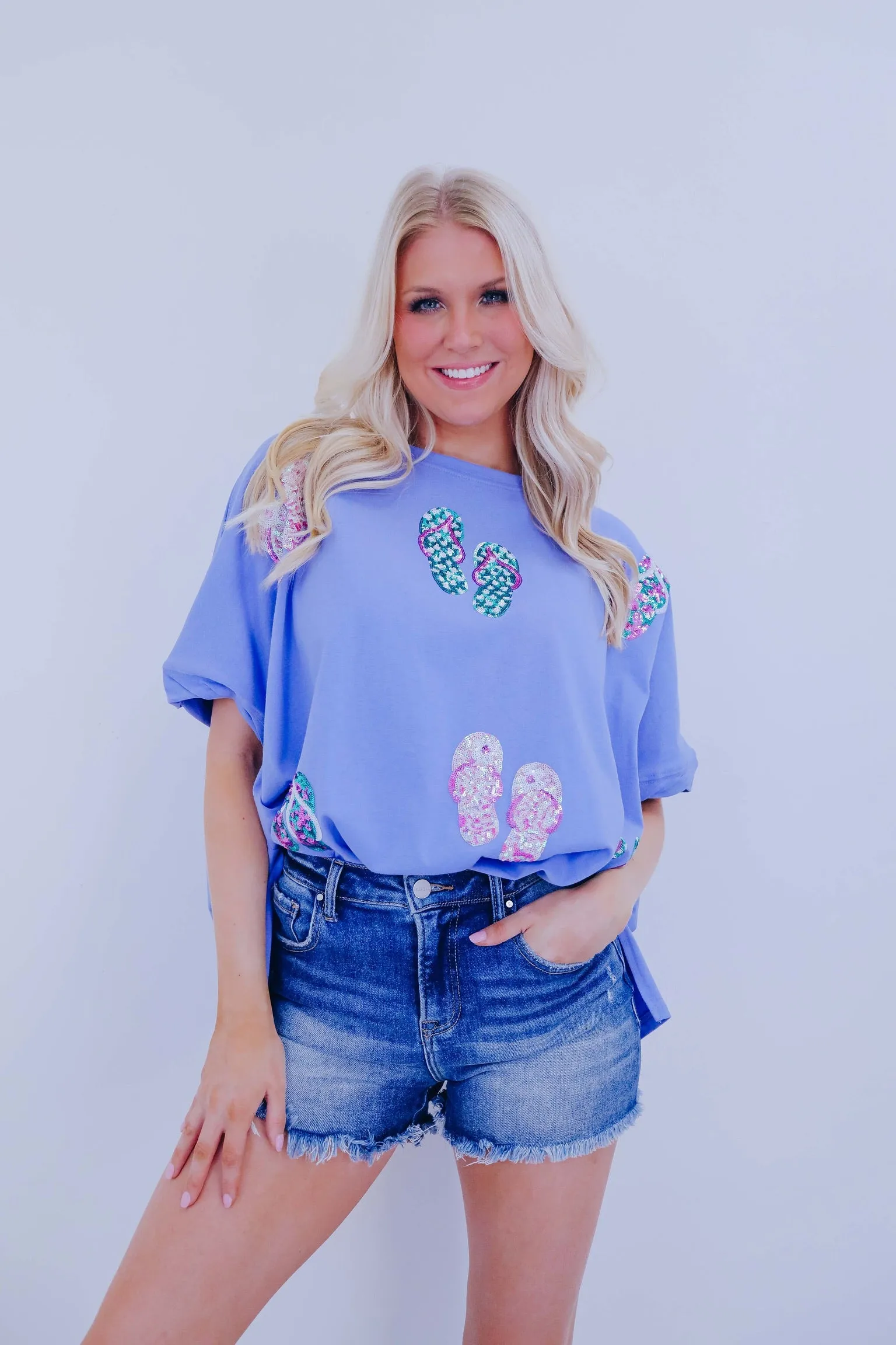 Flip Flop Sequin Patch Oversized Top - 3 Colors