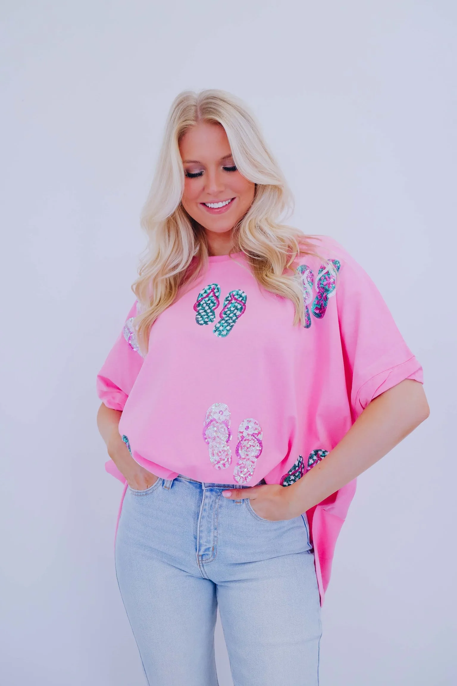 Flip Flop Sequin Patch Oversized Top - 3 Colors