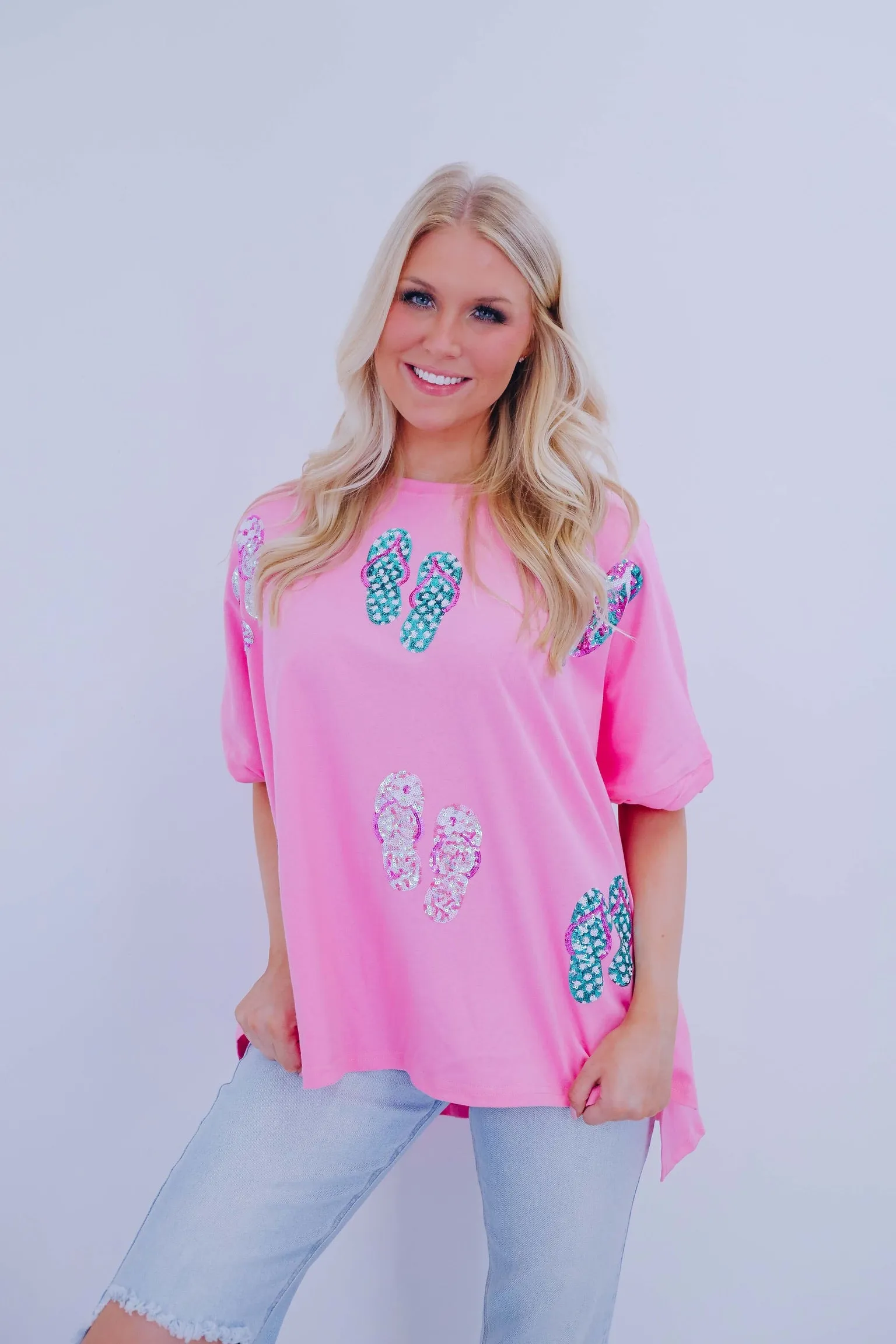 Flip Flop Sequin Patch Oversized Top - 3 Colors