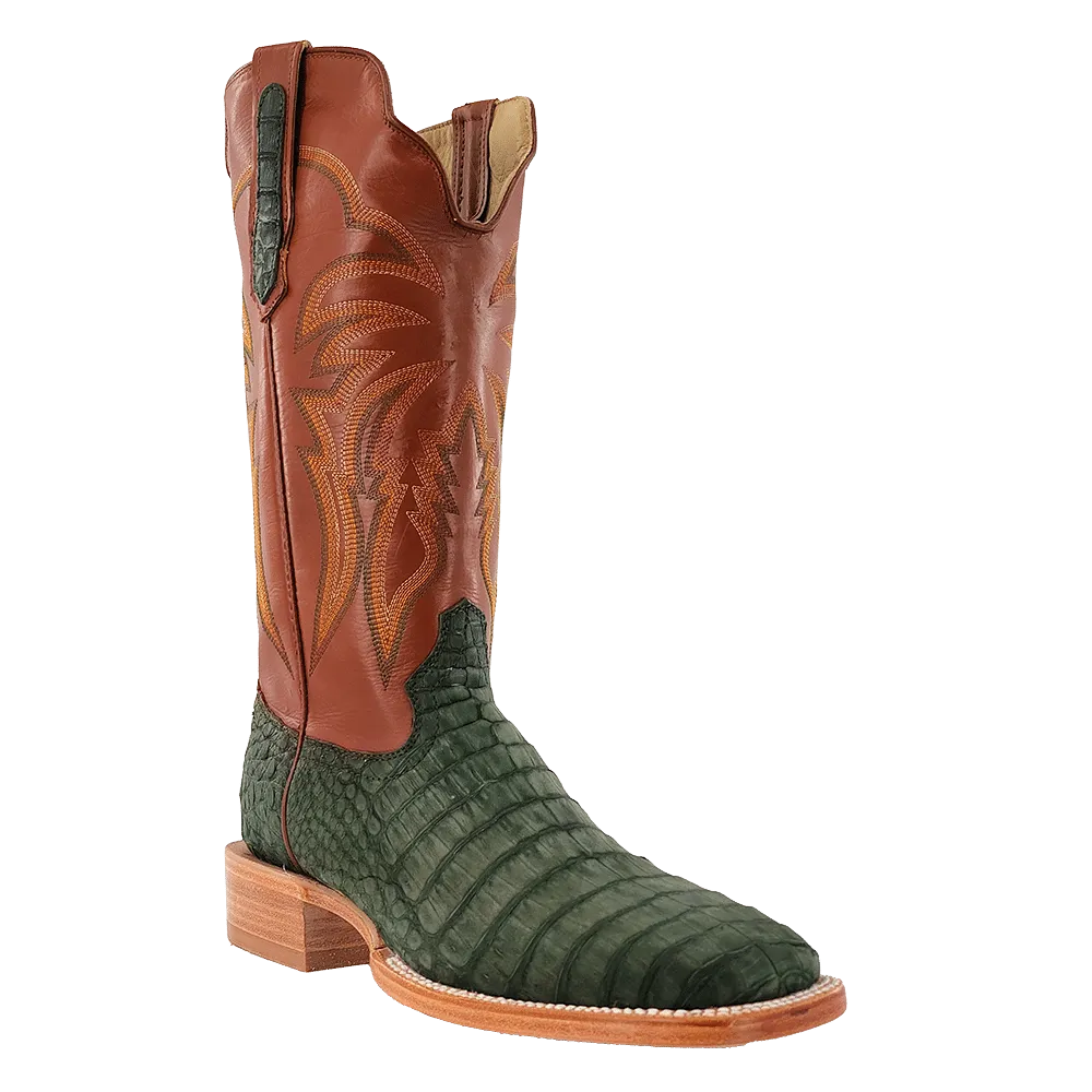 MENS NUBUCK OLIVE GREEN CAIMAN BELLY BOOTS