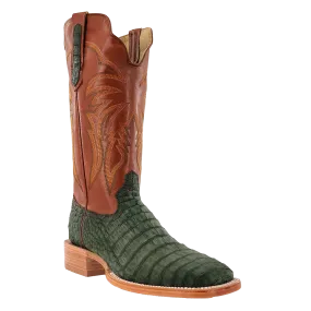 MENS NUBUCK OLIVE GREEN CAIMAN BELLY BOOTS