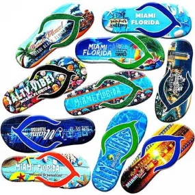 Miami Flip-Flop Wood Magnet, Souvenir Gift - Fridge & Home Magnet Feature: Miami Florida, Miami Beach, Assortment, 4.5" (Random Pick- 1Pcs)