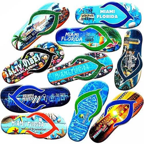 Miami Flip-Flop Wood Magnet, Souvenir Gift - Fridge & Home Magnet Feature: Miami Florida, Miami Beach, Assortment, 4.5" (Random Pick- 1Pcs)