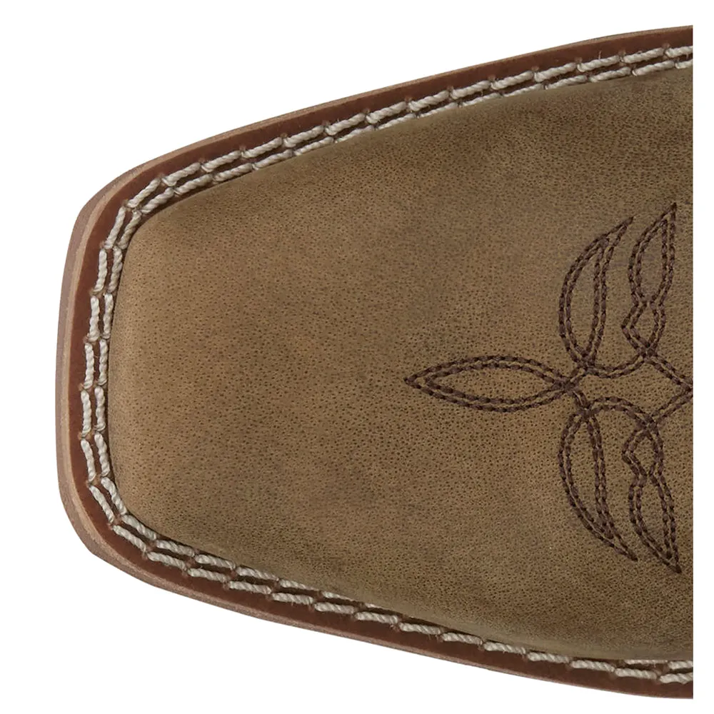 Rae Taupe Embroidered Square Toe Cowboy Boots