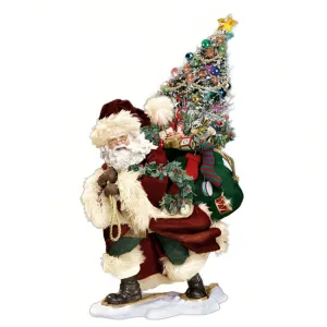 The Bradford Exchange Bringing Christmas Cheer Hand-Crafted Old-Fashioned Santa Figurine with Realistic Twinkling Eyes Fiber Optic Tree and Vintage Charm Christmas Decoration 18-inches