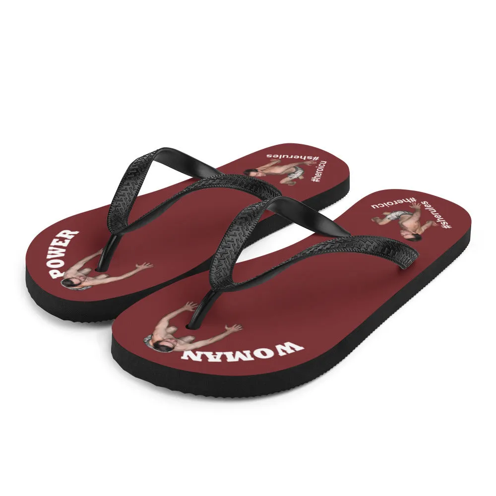 Woman Power Fabric Top Flip Flop Sandal Has Men Bow To Your Toes Burgundy Red Color with White Letters (NEW 2023-04)