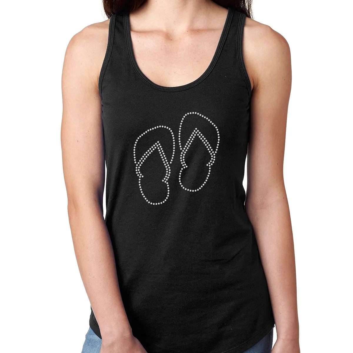 Womens T-Shirt Bling Black Fitted Tee Beach Flip Flop