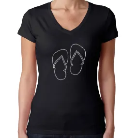 Womens T-Shirt Bling Black Fitted Tee Beach Flip Flop